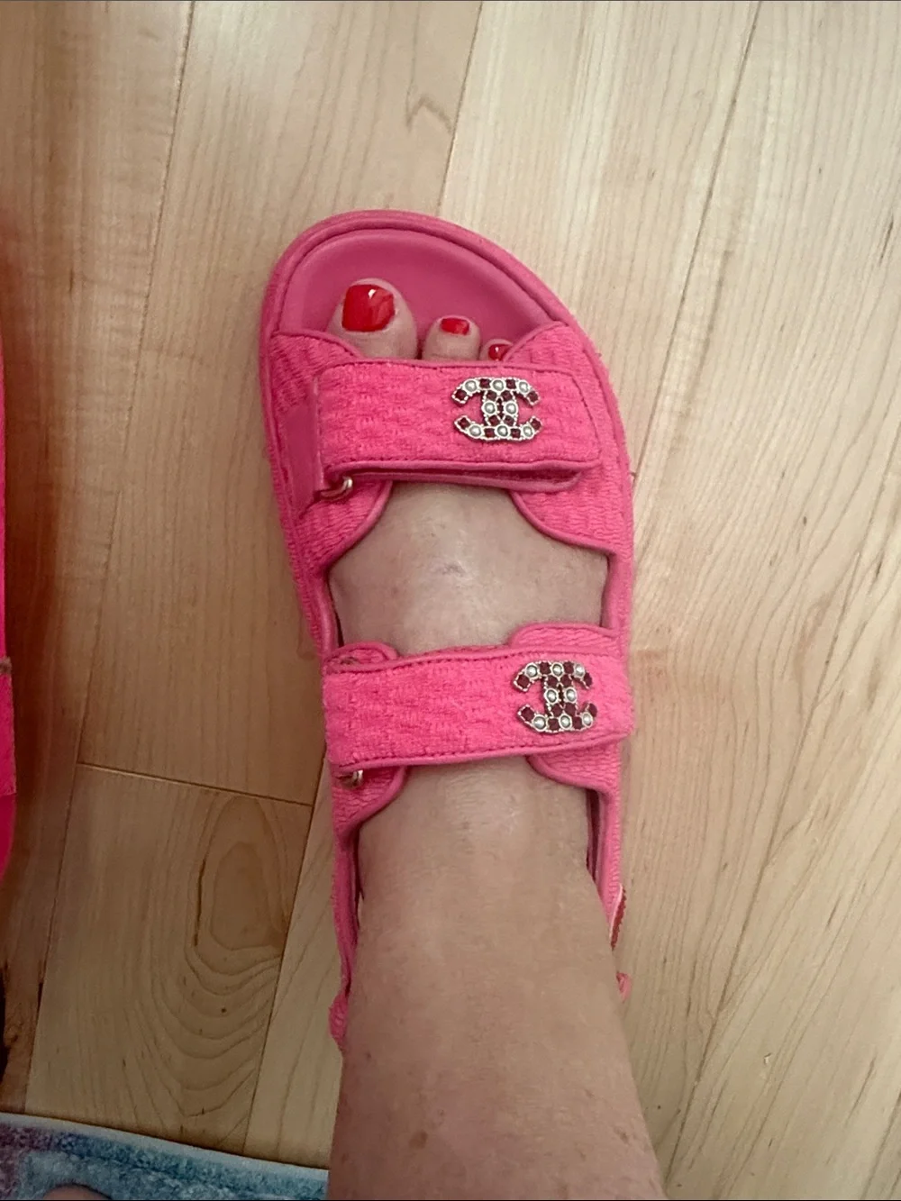 CHANEL Pink Tweed Double-Strap Slingback Sandals